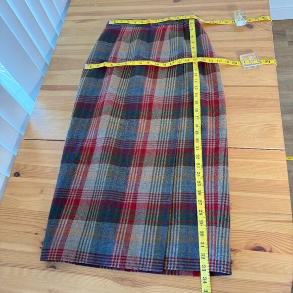 Vintage Talbots 100% Wool Plaid Midi Wrap Skirt Red Grey Librarian Modest 6 - Picture 5 of 10